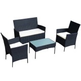 Cumpara ieftin Set 4 piese mobilier gradina, fotolii, canapea, masuta cafea, perne, blat sticla, model ratan negru, Oem
