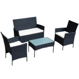 Set 4 piese mobilier gradina, fotolii, canapea, masuta cafea, perne, blat sticla, model ratan negru