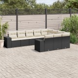 vidaXL Set canapele de grădină cu perne, 10 piese, negru, poliratan 3255423