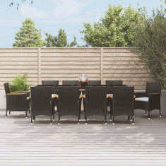 vidaXL Set mobilier de exterior cu perne, 11 piese, negru, poliratan