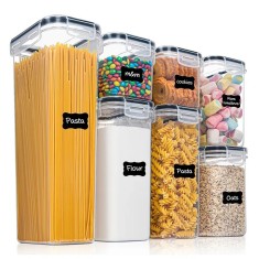 Cutii de depozitare alimente, Cyrax, Set din 7 Cutii pentru Condimente, Cereale, Cutii pentru Bucatarie, din Plastic PP, Cutii Alimentare, Diferite Di
