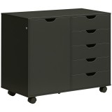 HOMCOM Cazior de birou cu 5 sertare 1 ușă raft reglabil, suport imprimantă pe role, 78x40x66,5 cm, negru | Aosom Romania