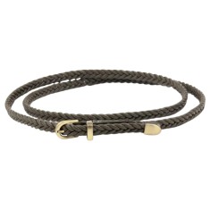 Curea impletita tip centura pentru femei, gri verzui, subtire 1 cm, piele ecologica, lungime de 105 cm, ideala ca accesoriu foto