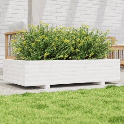 vidaXL Jardinieră de grădină, alb, 110x60x26,5 cm, lemn masiv de pin 847349 foto