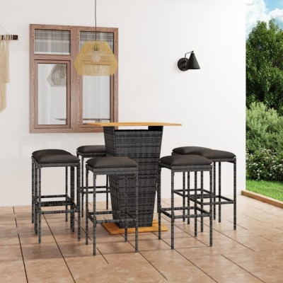 vidaXL Set mobilier bar de grădină cu perne, 9 piese, gri, poliratan foto