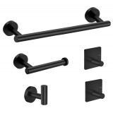 Set accesorii baie Brius&trade;, 5 piese, bara pentru prosoape/suporturi pentru halate/inel pentru prosoape de mana/suport pentru role de toaleta, montare p