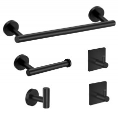 Set accesorii baie Brius&amp;trade;, 5 piese, bara pentru prosoape/suporturi pentru halate/inel pentru prosoape de mana/suport pentru role de toaleta, montare p foto