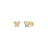 Cumpara ieftin Cercei Copii din Aur 14K, model Fluture cu Sidef Perla, inchidere cu Filet si Protectie