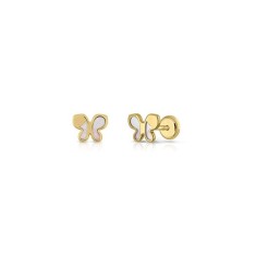 Cercei Copii din Aur 14K, model Fluture cu Sidef Perla, inchidere cu Filet si Protectie