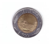 Moneda Italia 500 lire 1991, stare foarte buna, curata, Europa, Bronz