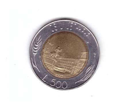 Moneda Italia 500 lire 1991, stare foarte buna, curata foto