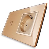 Livolo Intrerupator Touch Simplu cu Priza Incastrata, Auriu, Sticla, Standard German