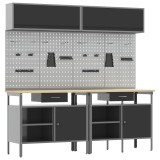 vidaXL Set banc de lucru cu sertar cu raft cu blocare 8 pcs Negru Oțel 3321498