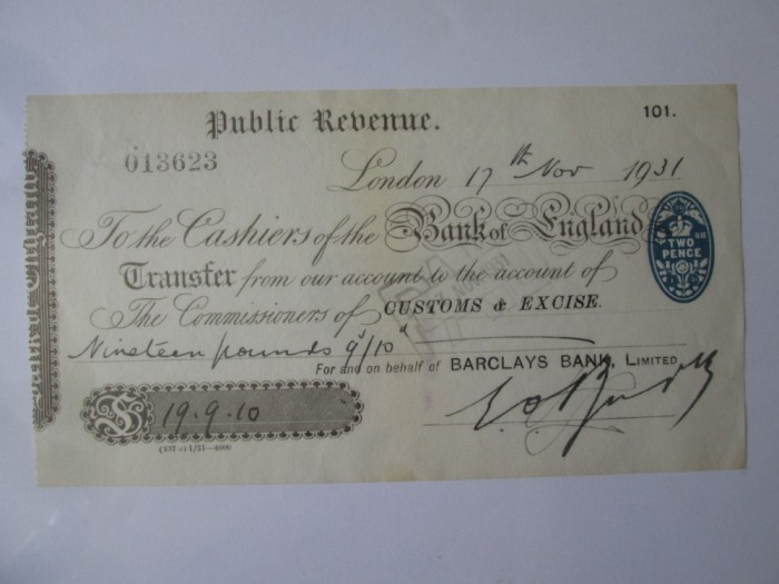 Rar! Cec transfer de la banca Barclays la banca Angliei din 1931