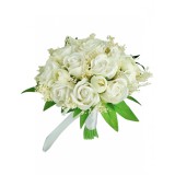 Buchet mediu personalizabil cu trandafiri, mini bujori si floarea miresei (Alb)