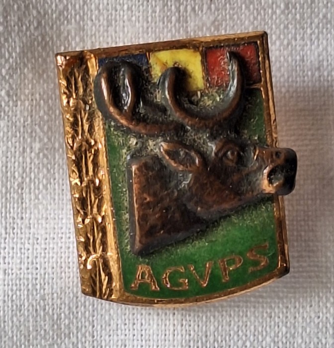 Cerb - AGVPS - RSR, anii 1970, Insigna Vanatoare si Pescuit - piesa superba, rara