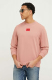 HUGO hanorac de bumbac bărbați, culoarea roz, cu imprimeu, 50447964