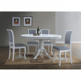 Set Masa Extensibila 106-141 cm + 4 Scaune Tapitate Gri, Living/Bucatarie, Alb
