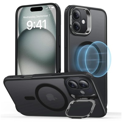 Husa iPhone 16 ESR Classic Hybrid HaloLock Kickstand, negru frost foto