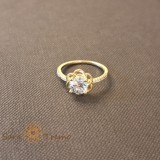 Inel floare cu cristal zirconia fatetat - placat 14k