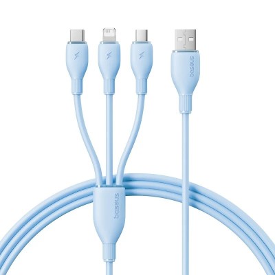 CABLU alimentare si date Baseus Ultra-Fast One-for-three Retractable, pt smartphone,USB la Micro-USB+Lightning+USB Type-C 3.5A, 1.3m, albastru &amp;amp;quot;P foto