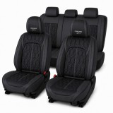 Huse auto premium 5 locuri Carguard Deluxe piele ecologică perforată - negru