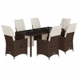 Cumpara ieftin Set bistro de gradina cu perne, 7 piese, maro, poliratan
