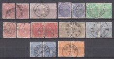 ROMANIA 1890/1891 LP 47 CAROL I CIFRA IN 4 COLTURI FARA FILIGRAN DOUA SERII STAMPILATE CU VARIETATE