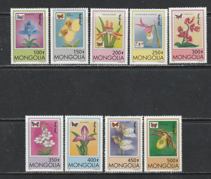 Mongolia 1997 - #695 Orhidee si Fluturi 9v MNH