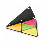 Set notite adezive, model simplu, forma triunghi, 4 culori, negru, 91 x 87 mm