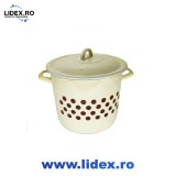 Oala din otel emailat Perfect Home, 15 l, bej cu buline, capac inclus