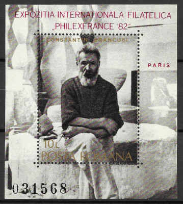 Romania 1982 - Expozitia Filatelica PHILEXFRANCE C. Brancusi, colita MNH, LP1054 foto