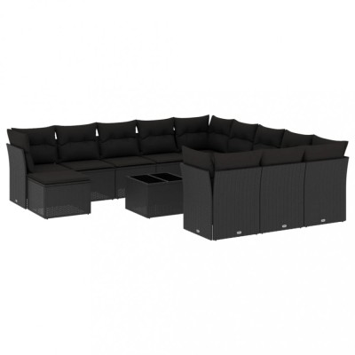 Set mobilier de gradina cu perne, 13 piese, negru, poliratan foto