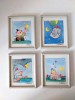 Lot 4 tablouri mici print W. Steinbeck, rama plastic cu sticla, 9x7.5cm