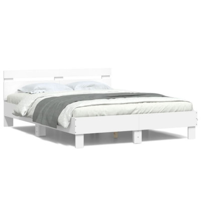 vidaXL Cadru de pat cu tăblie și LED, alb, 150x200 cm foto