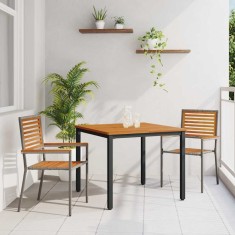 vidaXL Set de masă pentru grădină 3 pcs Gri 90 x 90 x 75 cm poliratan foto