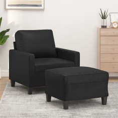 Gossi fotoliu canapea cu taburet, negru, 60 cm, piele ecologica