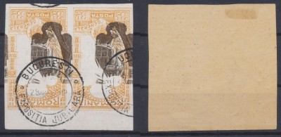 1906 Expozitia Generală eroare rarisima 3 Lei nedantel. pereche centru ranversat foto