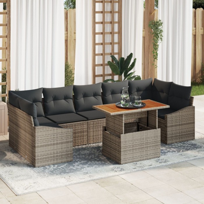 Gossi set canapea gradina cu 8 piese si perne gri ratan polimeric