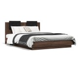 Cadru de pat cu tablie, stejar maro, 120x200 cm, lemn prelucrat