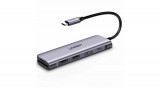 Ugreen 6w1 HUB multifuncțional USB tip C - 2x USB 3.2 Gen 1 / USB tip C putere 100 W / HDMI 4K / cititor de carduri SD și micro SD (TF) gri (CM195 704