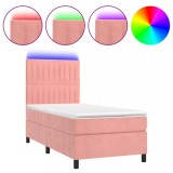 Cumpara ieftin Pat cu arcuri, saltea si LED, roz, 90x190 cm, catifea