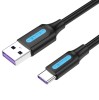Cablu USB 2.0 USB A - USB C 3m 5A dublu ecranat negru 480Mbps VENTION CORBI