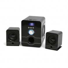 Boxe stereo 2.1 cu subwoofer, 11W, jack 3.5mm Bluetooth FM microSD USB, Platinet Bang black 45616, telecomanda, negre foto