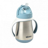 Cana inox cu pai 250ml - Albastru, Beaba