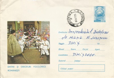 Romania, Datini si obiceiuri folclorice romanesti, plic circulat, 1974 foto