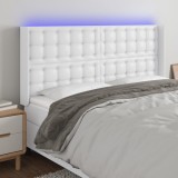 VidaXL Tăblie de pat cu LED, alb, 183x16x118/128 cm, piele ecologică