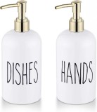 Set 2 dozatoare de sapun pentru baie UeoXtny, plastic, alb, 500 ml, 21 x 7,5 cm