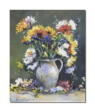 Cumpara ieftin Tablou carafa cu crizanteme pictat manual, Parfumate, 50x40cm ulei pe panza, Mircea Iordache