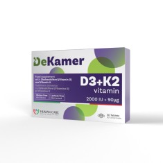 DeKamer D3 + K2 | Vitamina D3 2000 IU + K2 90 mcg | Oase, Imunitate, Muschi | 30 cpr | Fara Lactoza | HUMANCARE